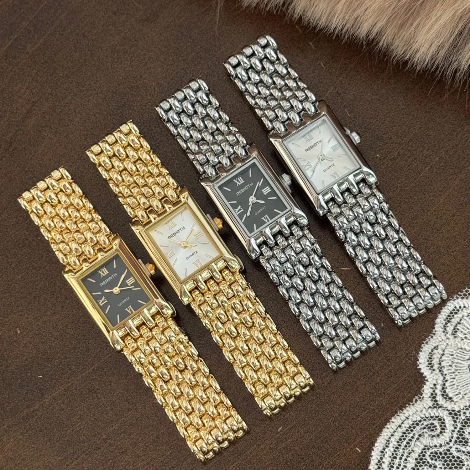 REBIRTH Gold Luxury Women's Watch with Quartz Movement, Stainless Steel Strap, Women's Square Wrist Watch for Business and Casual