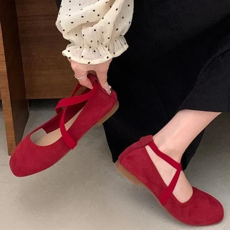 2025 Nuova Primavera Autunno Ballerine Scarpe da donna Donna Mary Jane Scarpe Punta quadrata Bocca superficiale Mocassini da donna incrociati