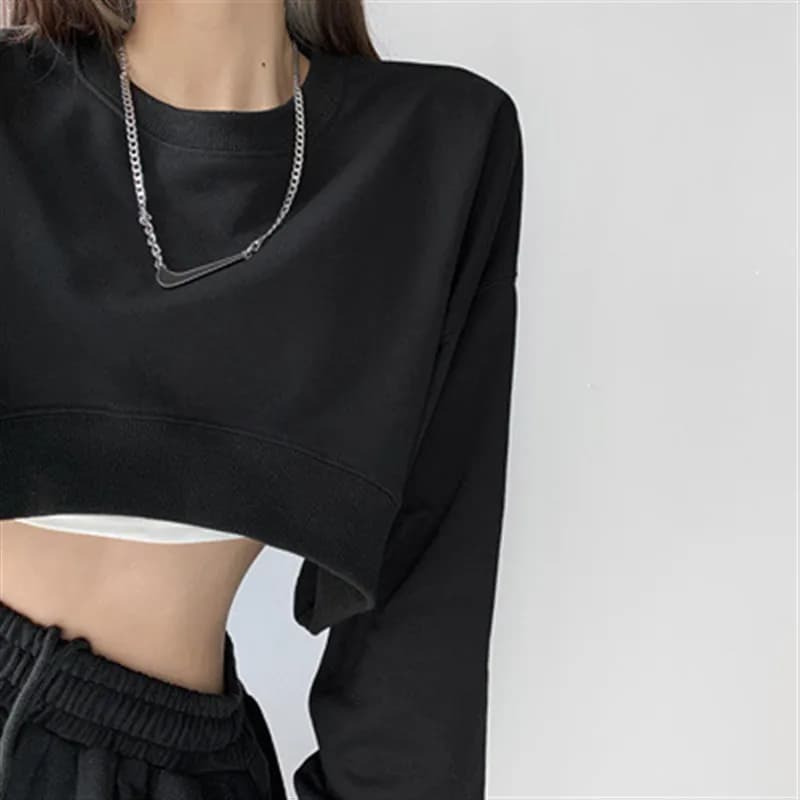 Korean Short Sve Women's Sweatshirt Autumn 2025 Color Block Hoodie Commute Style Pure Color Unisex Sweatshirt