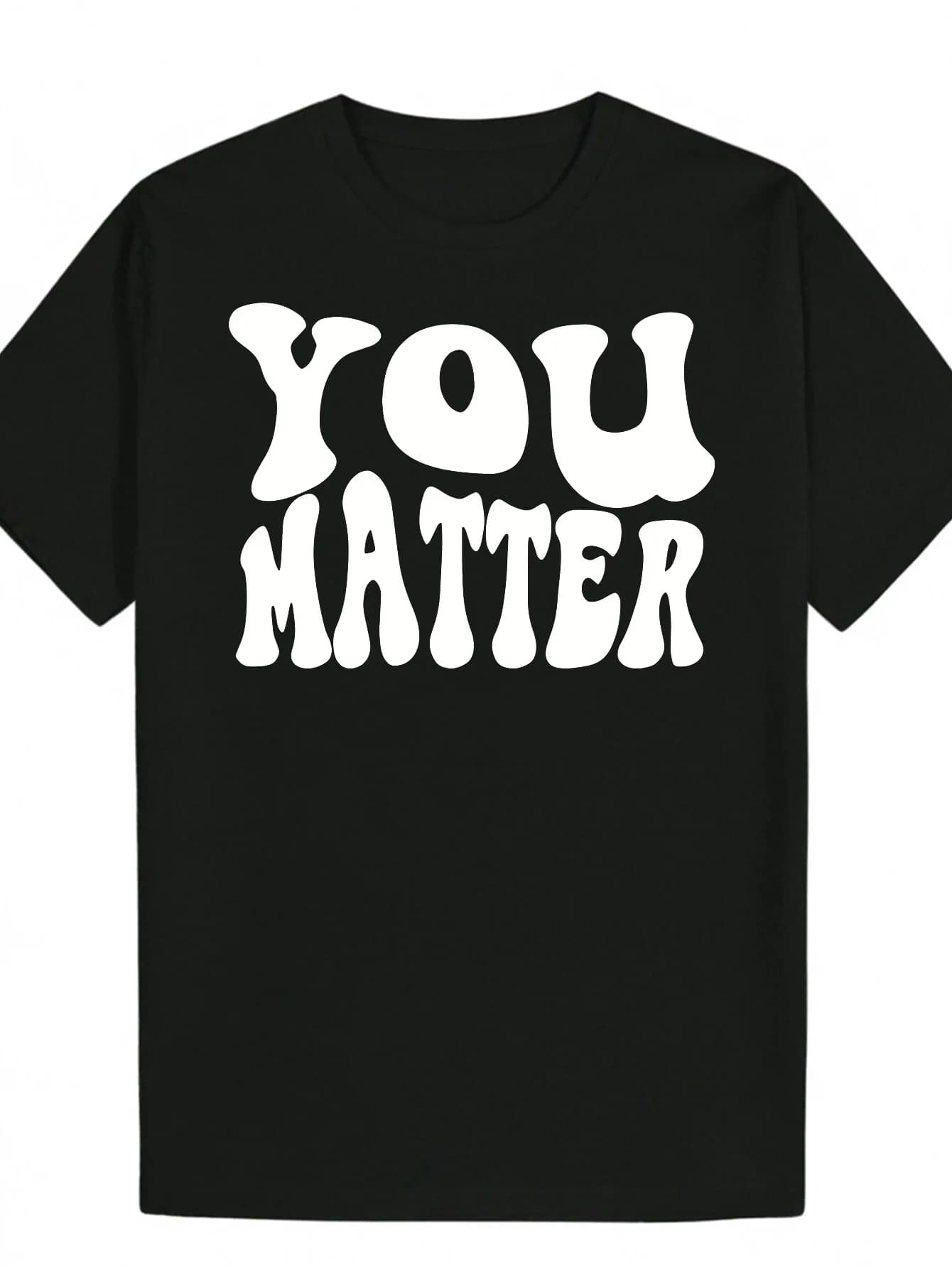 Men's slim t-shirt printed in short sleeves with "YOU MATTER" upper case, fashionable model, crew neck.