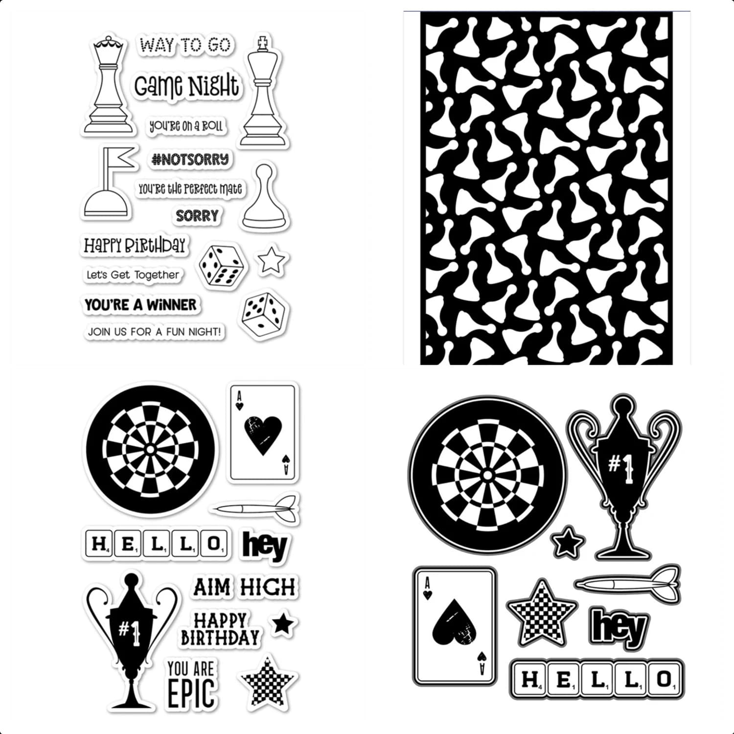 2025 Nuovo gioco di dadi per scacchi Notte Timbri trasparenti Stencil Scrapbooking Fustelle Happy Day Sfondo Cornici Card Craft