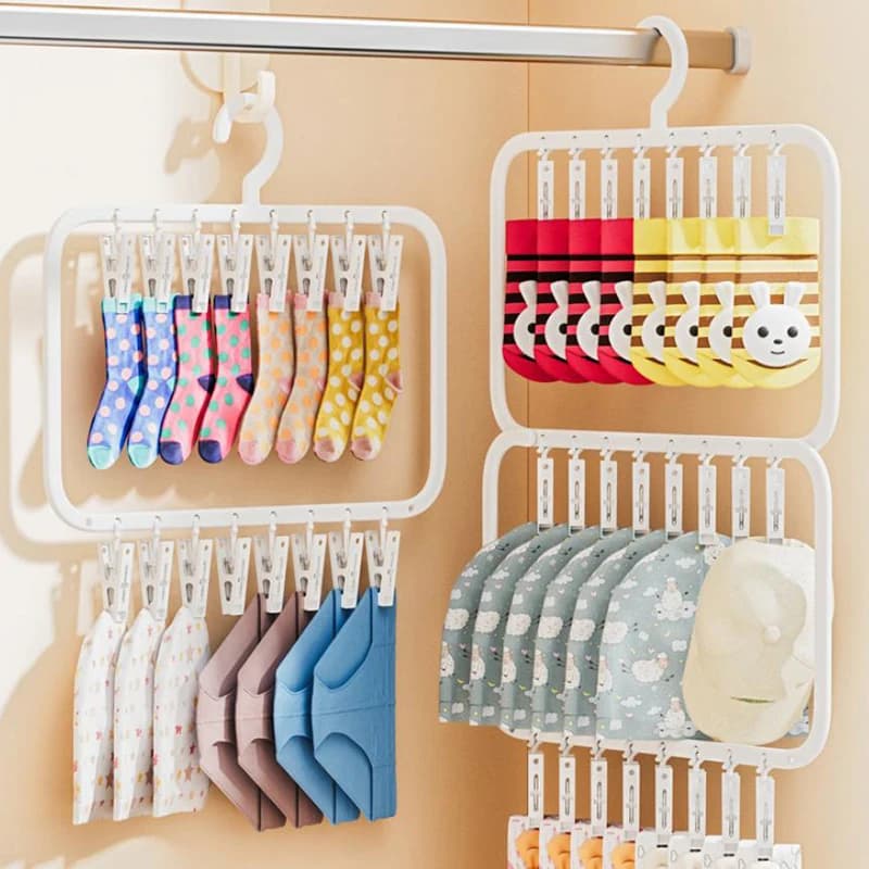 Gancio per asciugare calzini multi-clip Porta asciugatrice staccabile multifunzionale Salvaspazio per asciugare la biancheria intima Calzini per asciugamani Vestiti per bambini