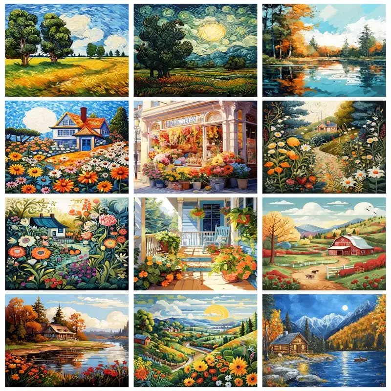RUOPOTY DIY Paint By Numbers Kits Forest Hut Acrylic Paint Paintings HandPainted On Canvas For Beginner on Canvas Decor For Home