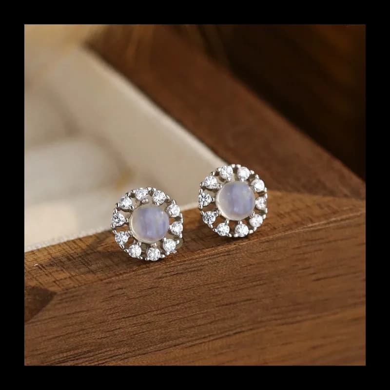 Ins vendita calda gioielli in argento 925 rotondo zirconio artiglio pietra di luna orecchini orecchini da donna di moda