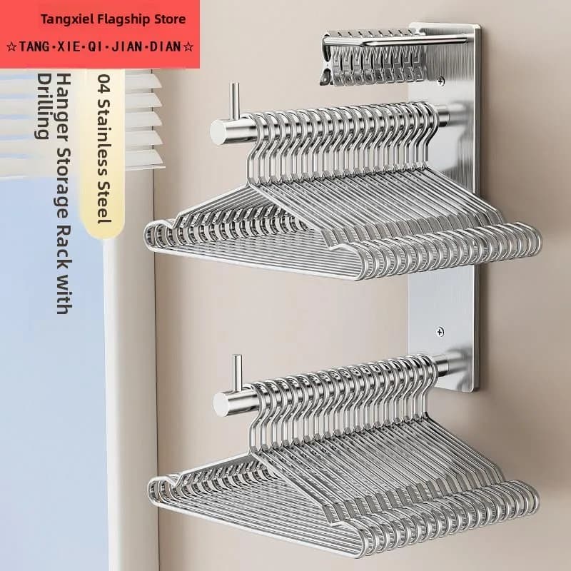 No-Drill Clothes Hanger Home Balcony Storage Expanding Wall-Mounted 304 Stainless Steel Clothes Drying Rack Creative Design A...