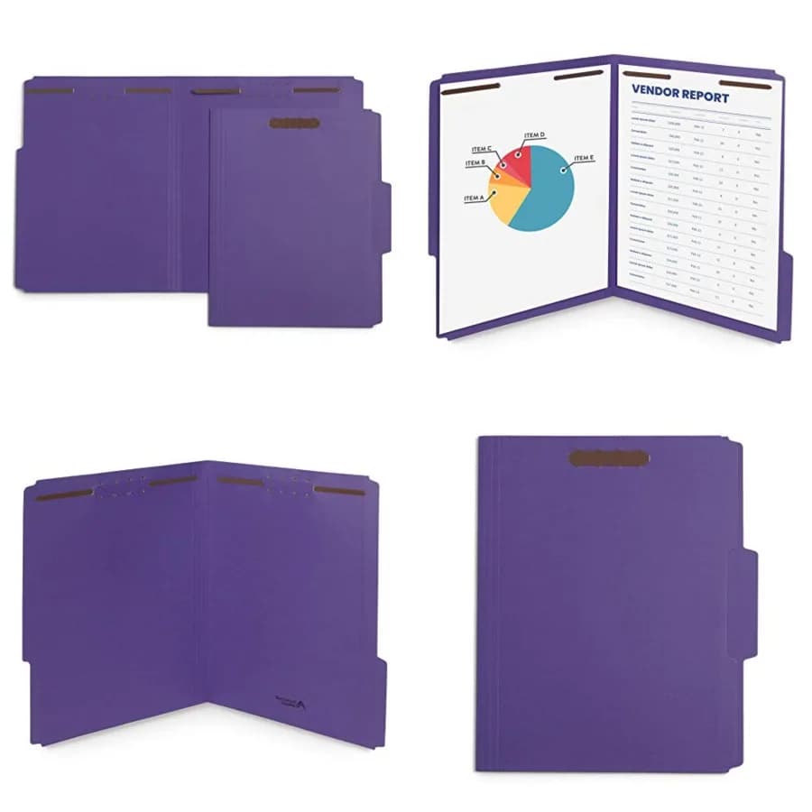 50 Cartelle Portadocumenti con Chiusura, Linguetta Rinforzata 1/3, Cartella Portadocumenti Resistente con Chiusura a 2 Perni, Progettata per Organizzare Documenti Standard