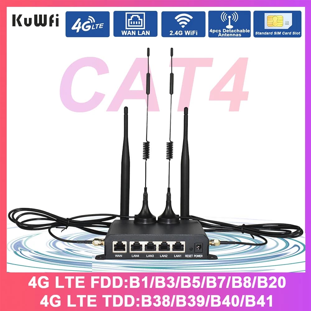 Router KuWFi CAT4 4G LTE Router WiFi 300Mbps 2.4GHz 4x antenne staccabili Modem 4G con porta Ethernet WAN LAN Modalità ripetitore AP