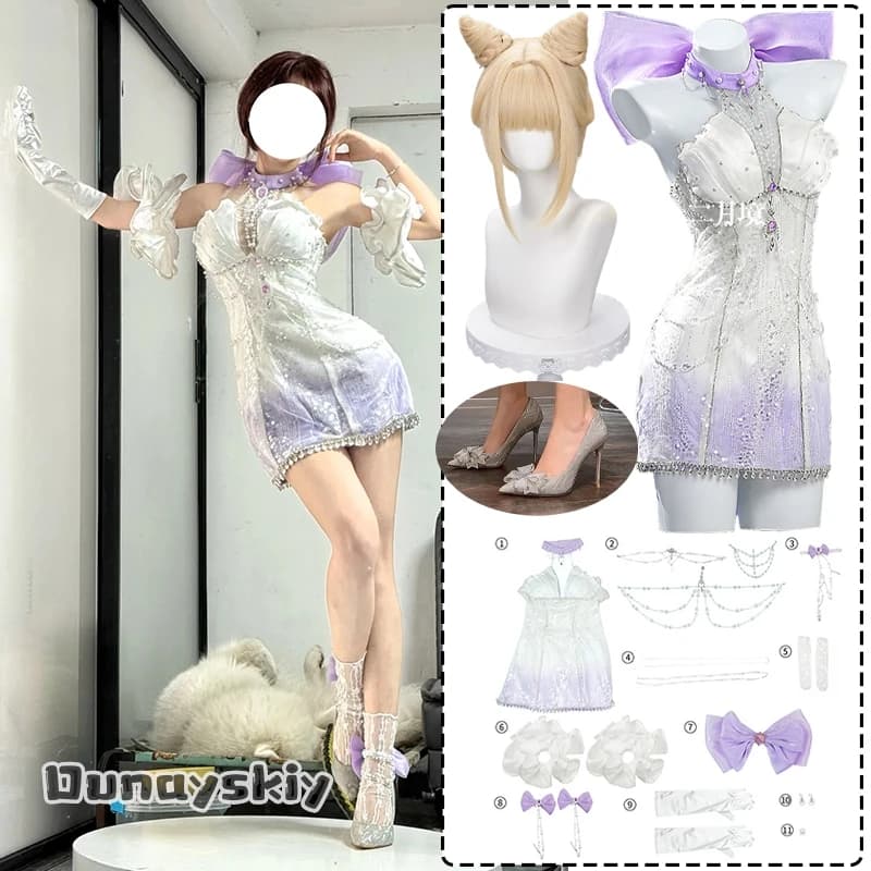Costume Cosplay aBCnnC*Game Naraka: Bladepoint Tessa, Uniforme Femminile in Tulle Glitterato, Abbigliamento Romantico Anime per Halloween