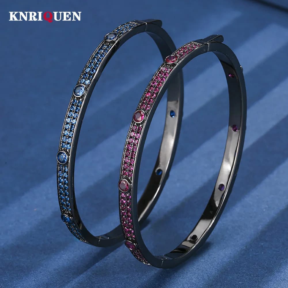 Nuovi braccialetti da donna vintage 3 * 3mm zaffiro rubino pietra preziosa braccialetti neri festa gioielleria raffinata regali di compleanno accessori all'ingrosso