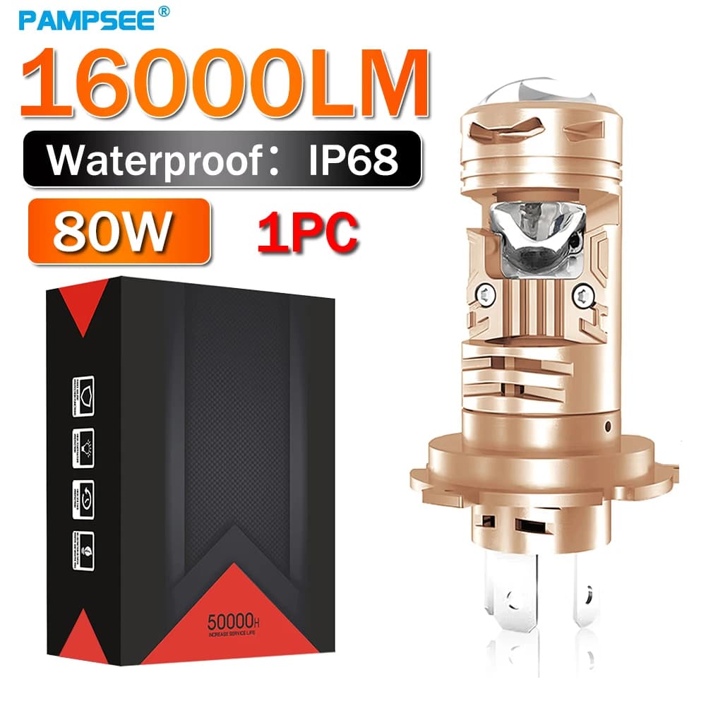 1 Pezzo Lampadina LED per Faro Moto 80W 16000LM H4 con Mini Proiettore, Luce Abbagliante e Fendinebbia J6 per Motociclette
