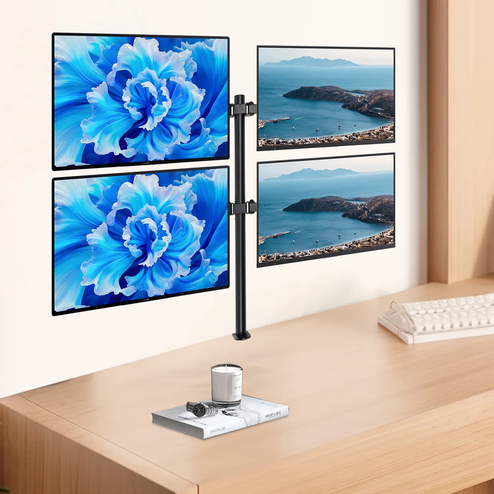 Staffa per display con supporto per braccio quad monitor da 4 con schermi LCD/LED da 10-27" Regolabile a movimento completo per la costruzione in acciaio di uffici e case