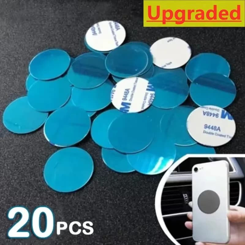 Kit of 20 Universal Metallic Plates with Car Magnetic Support Sticker, Phone Support Spare Parts