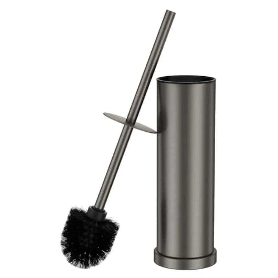 Set Spazzola per WC e Porta Spazzola in Acciaio Inossidabile, Spazzola per WC Resistente con Manico Extra Lungo, Spazzola Moderna per la Pulizia del WC, Rimovibile