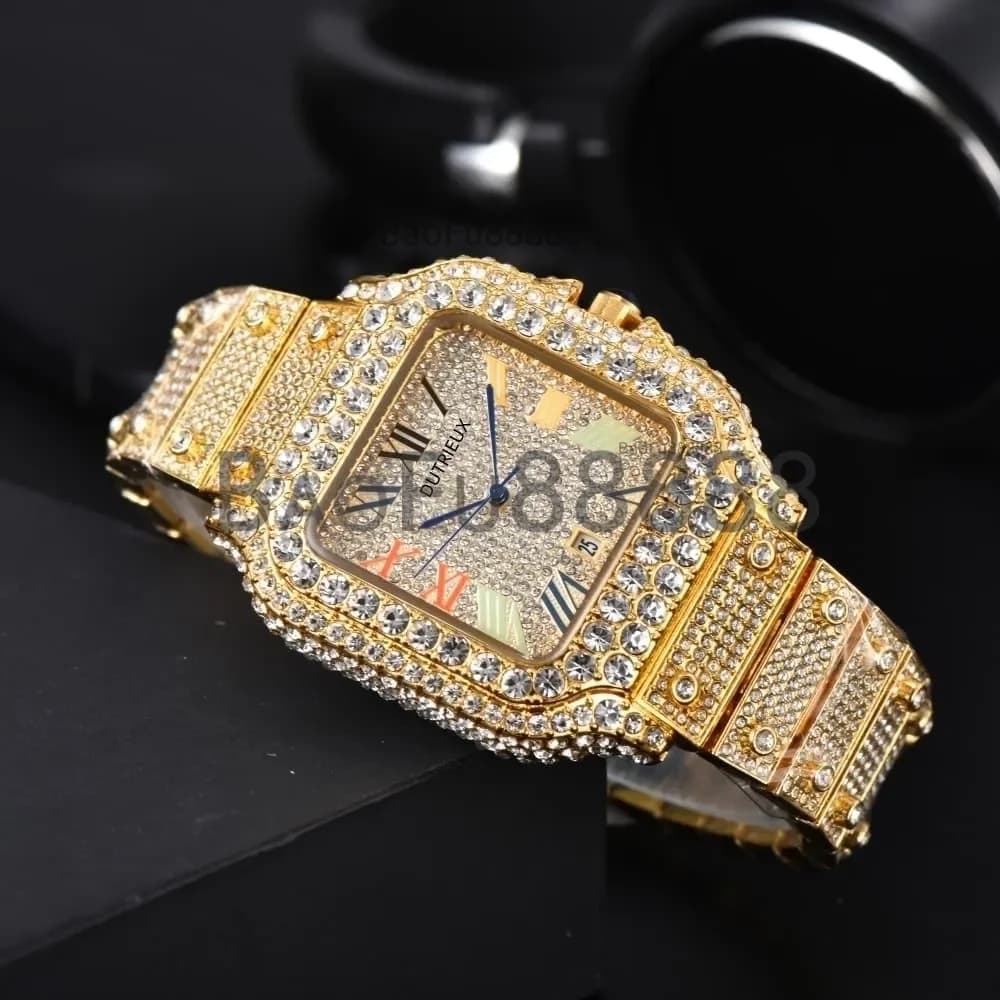 Orologio da Polso alla Moda con Quadrante Quadrato per Uomo, Data, Cinturino in Acciaio, Design Elegante con Diamanti, Orologio Maschile per Uso Quotidiano e Business