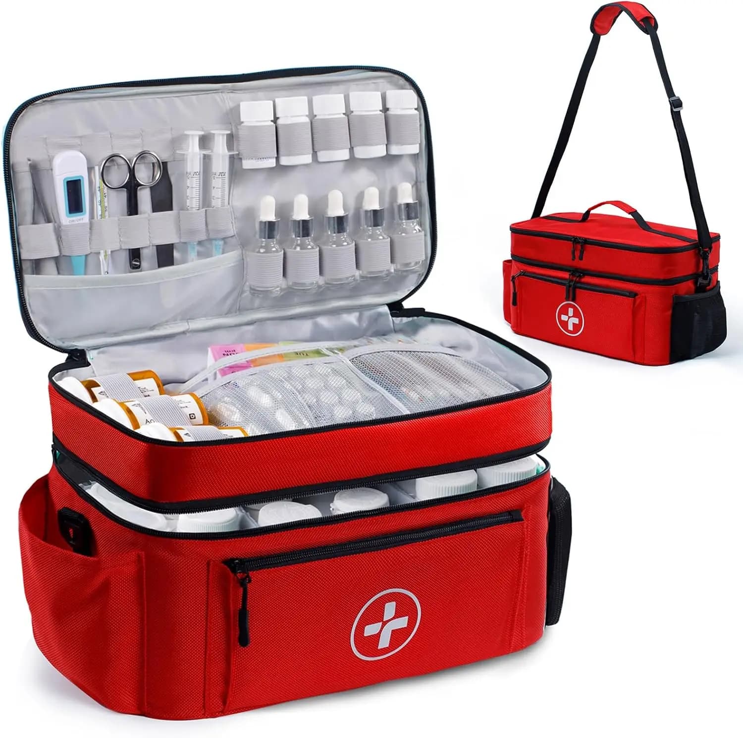 Borsa Organizer per Medicinali da Viaggio, Contenitore Vuoto per Pillole con Divisori Rimovibili, Kit di Pronto Soccorso Resistente all'Acqua