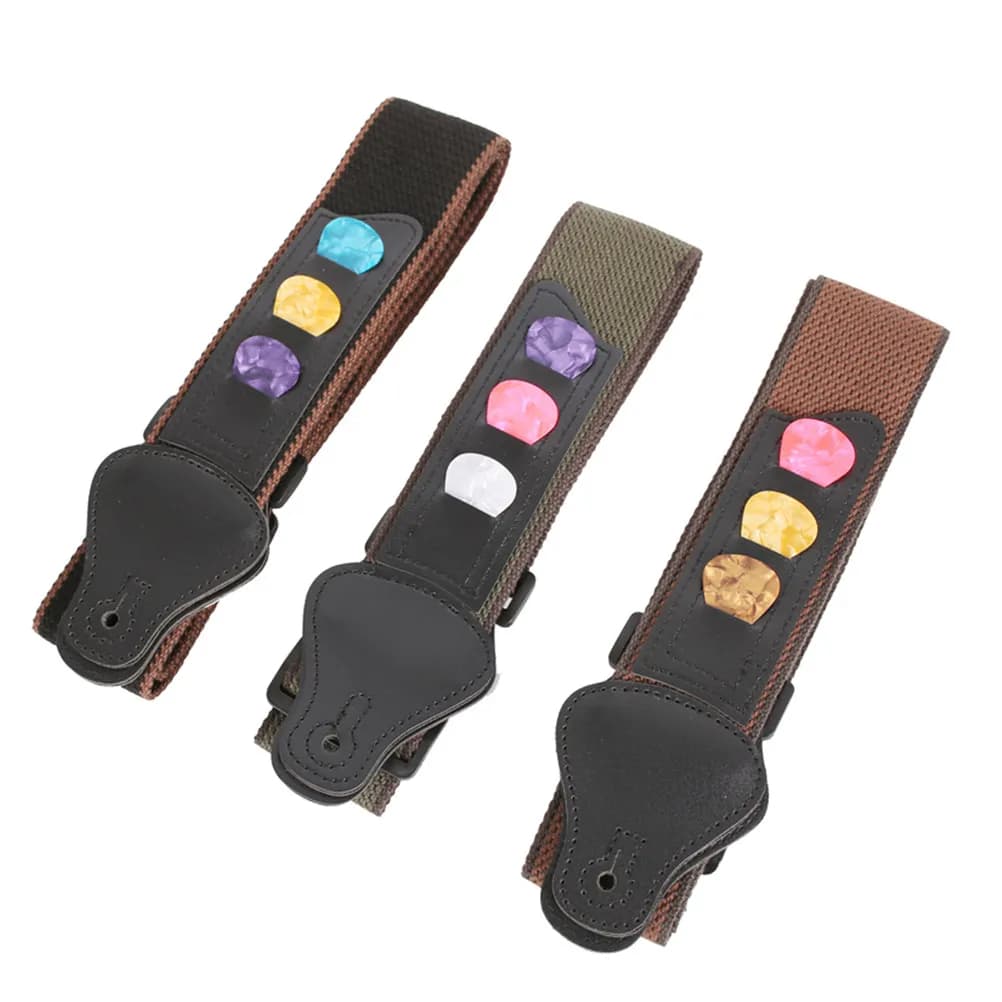 Tracolla Professionale in Nylon per Chitarre Elettriche, Acustiche e Basso, Regolabile, Comoda, Leggera con 3 Plettri Integrati