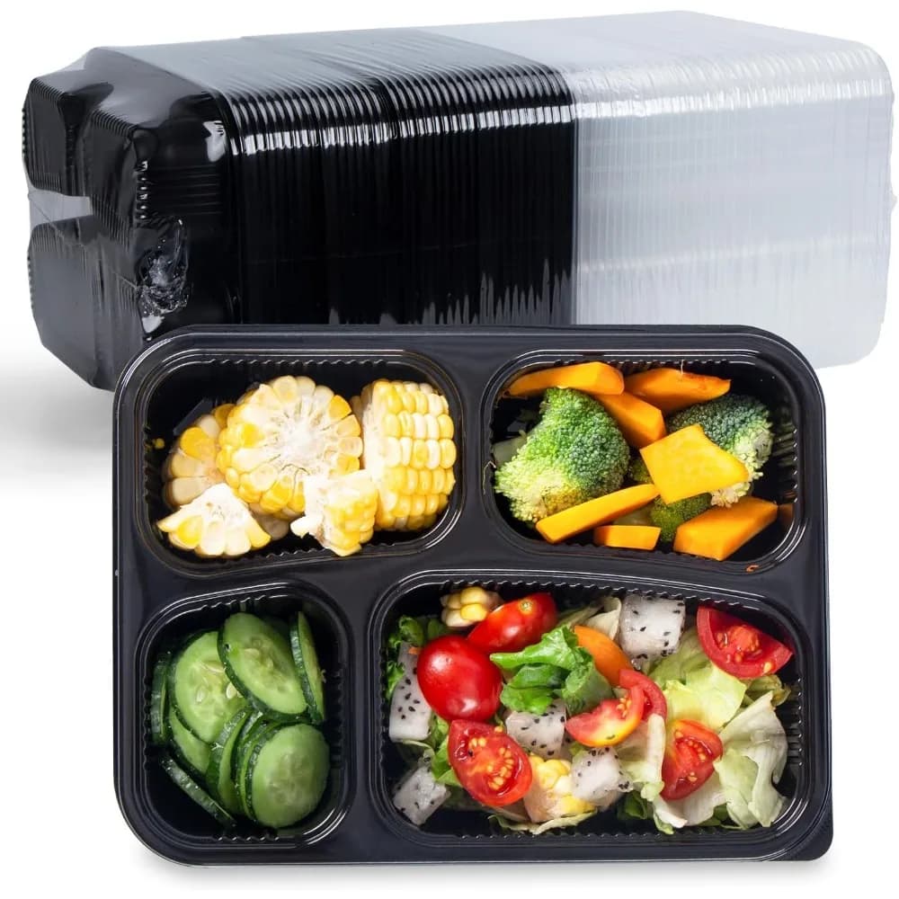 Pack of 40 reusable containers for preparing meals with lid, 4 compartment leakproof design, microwave and dishwasher food boxes
