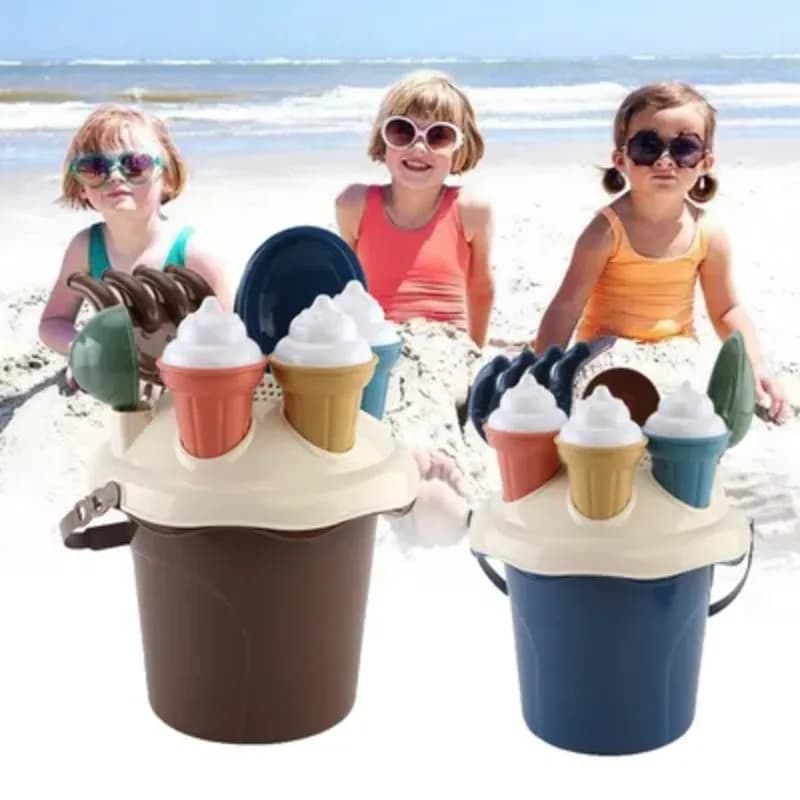Giocattolo da spiaggia per bambini, strumento per scavare sabbie, set di giocattoli per sabbia con pala, rastrello, secchio d'acqua, stampo per gelato per regali di compleanno per ragazze e ragazzi