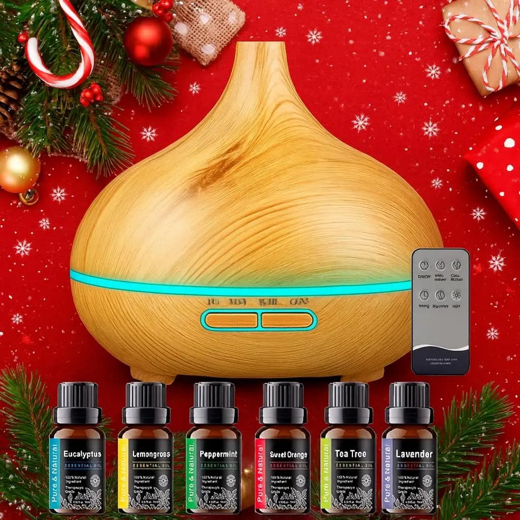 Diffusore di Oli Essenziali da 550ml con Effetto Legno, Umidificatore a Ultrasuoni a Nebbia Fredda con Spegnimento Automatico per Camera da Letto e Ufficio