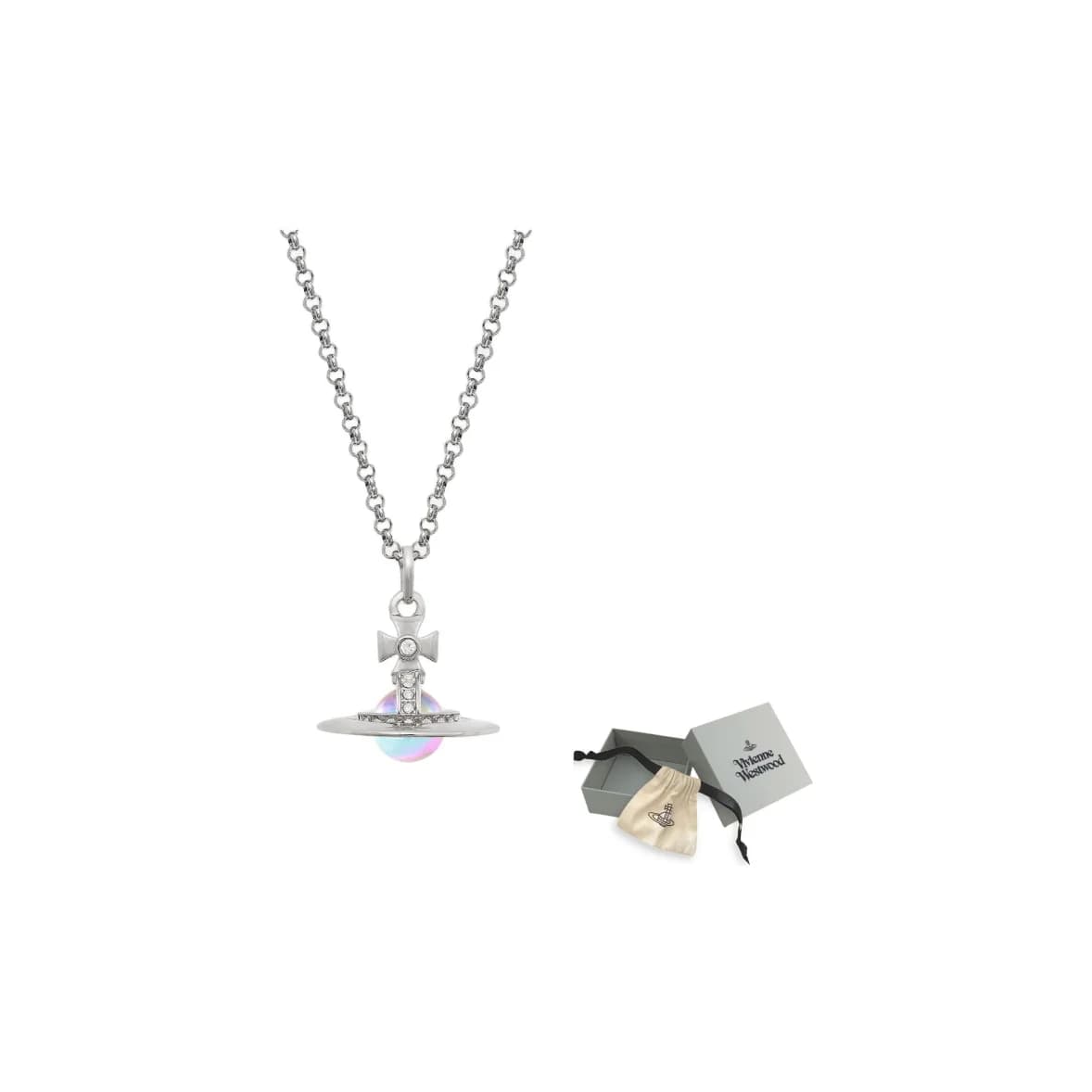 Collana con Ciondolo a Sfera Aurora in Ottone con Zirconia Cubica Vivienne Westwood da Donna Argento/Aurora 8053195172894