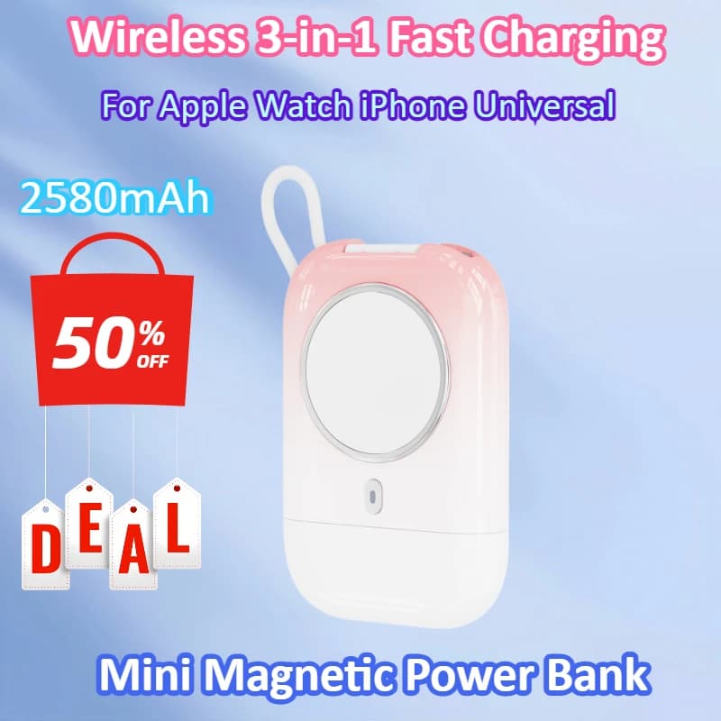 Nuovo 5V 2580mAh Mini Wireless Power Bank Portatile 3-in-1 Piccolo Powerbank Caricatore Tipo-C Batteria di ricambio esterna per IWatch IPhone