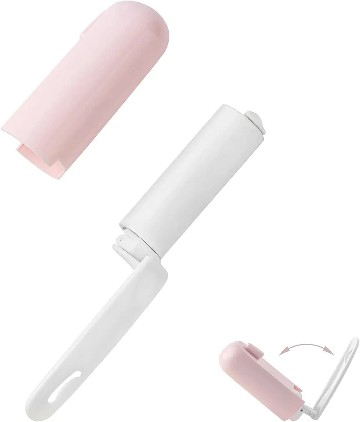 Mini rullo pieghevole rosa per peli di animali domestici, rimuovi peli compatto con coperchio – Design da viaggio
