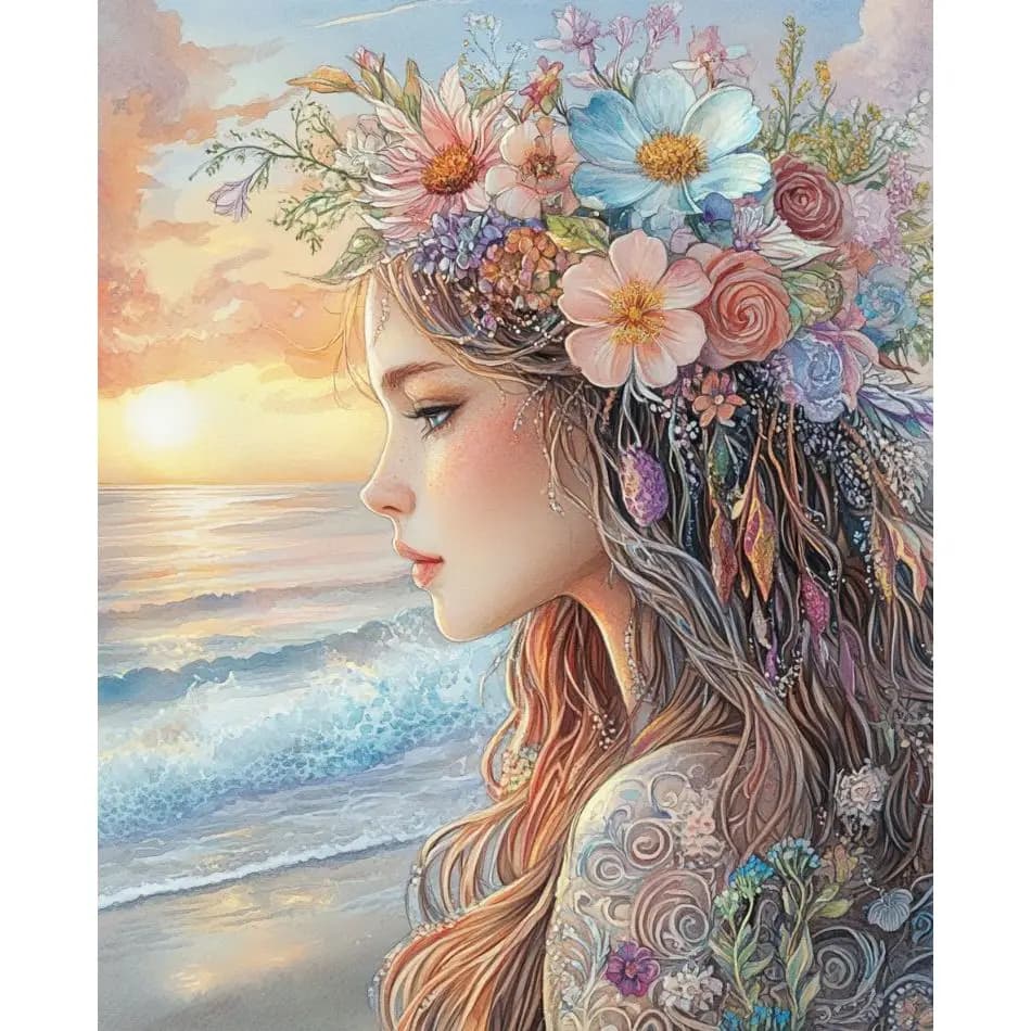 RUOPOTY Flower Wreath Girl 5d Diamond Painting Handiwork Art Decorative Paintings Landscape Full Round Paint With Diamonds