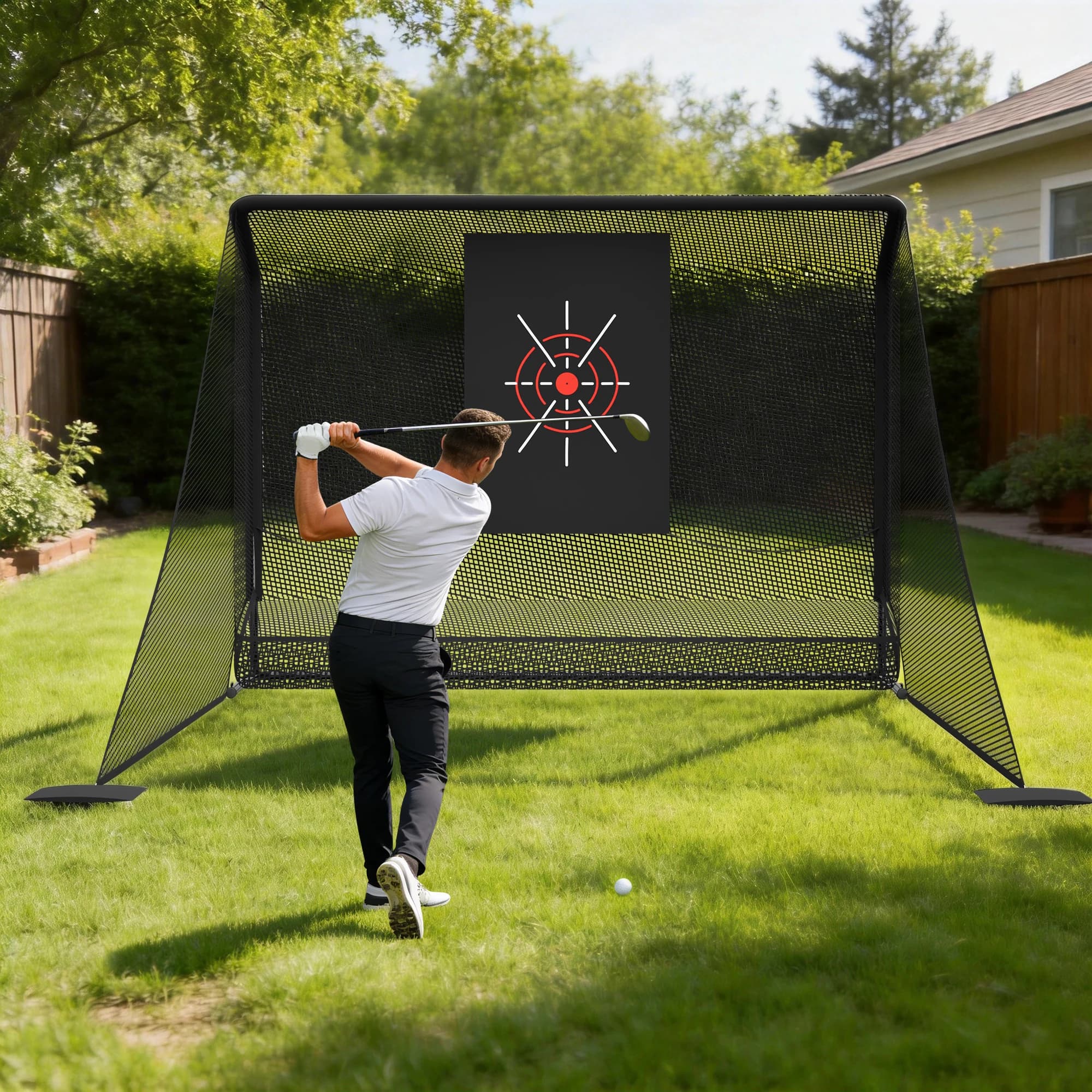 120×139×78in Professional Golf Practice Net, High Speed Impact Resistant Mesh Net with Automatic Ball Return Design,Heavy Duty 1.2mm in Steel Frame Metal Frame Golf Hitting Cage for Outdoor Lawn Training