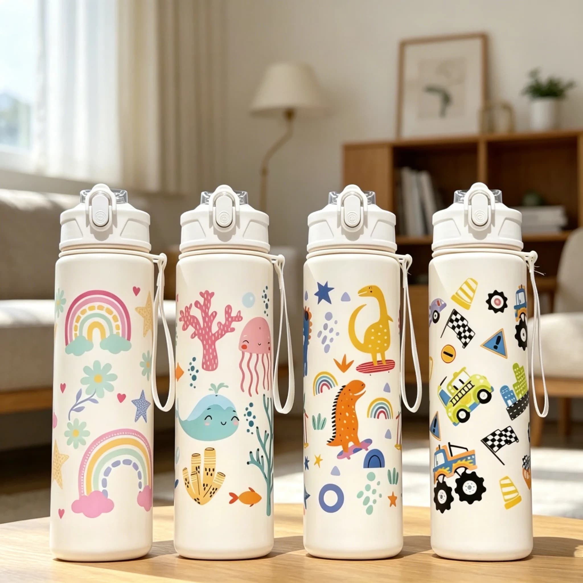 750ml Dinosaur Water Bottle For Kids Water Sippy Cup With Silicone Straw Leakproof Plastic Water Bottles Summer Kids Water Cup