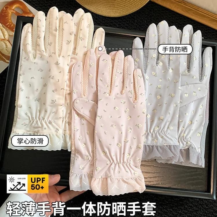 Lace Floral-pattern Touchscreen Ice-silk UV-protection Gloves Lightweight Women’s Summer Gloves UV Protection Electric Scooter