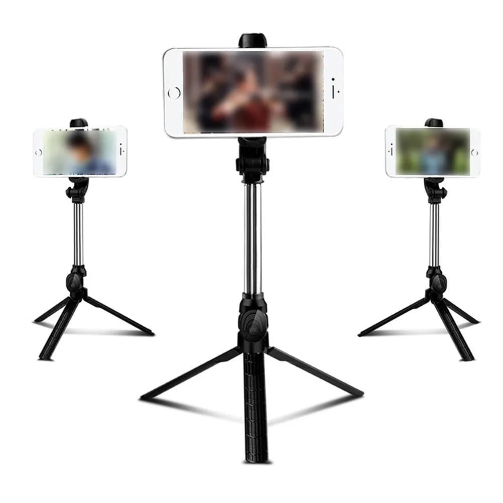 Bastone per selfie con treppiede per smartphone, materiale ABS, leggero, testa a sfera girevole a 360 gradi, piedini antiscivolo