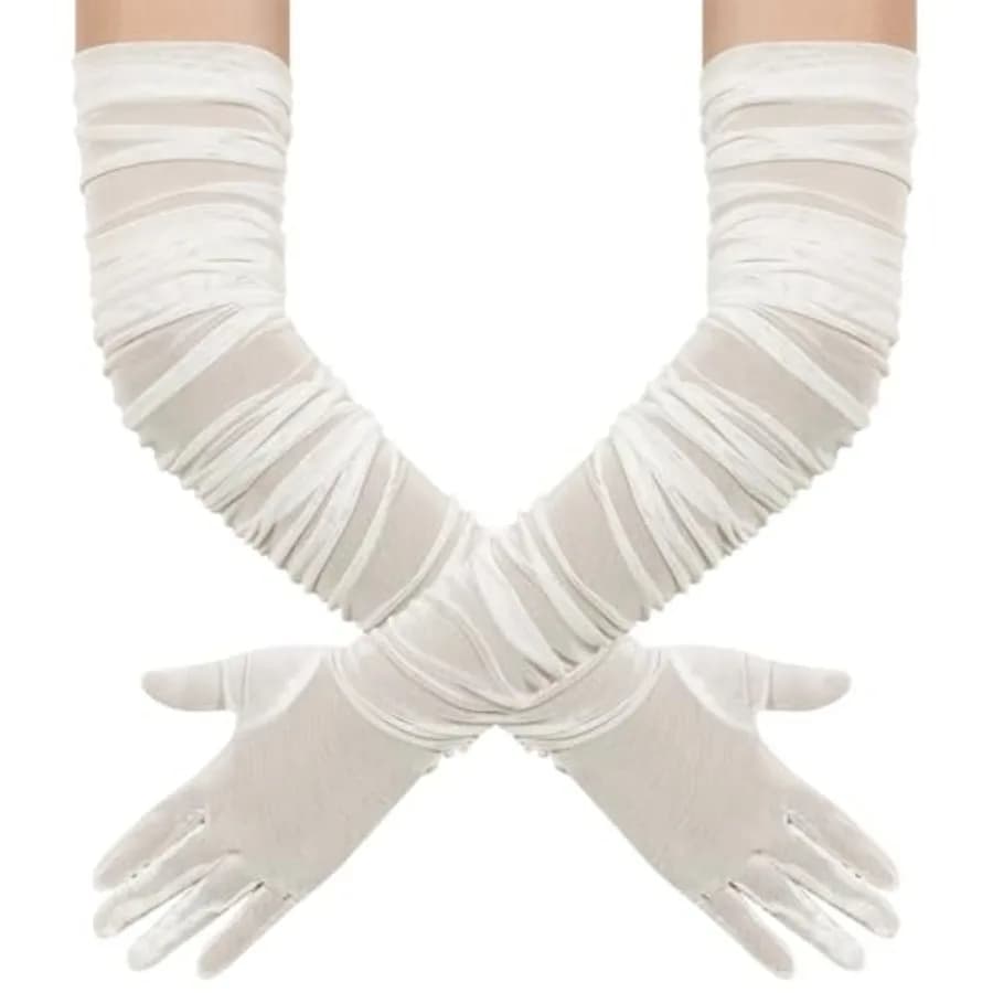 Hazhlko Women's Super Long Stretchy Ruched Mesh Tulle Sheer Gloves Costume Opera Party 1920's Dance Gloves