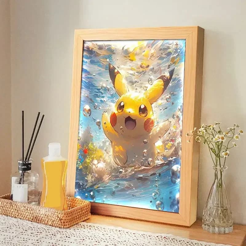 Pikachu Comodino Luce notturna Pokemon Anime Cornice per foto emettitore di luce Decorazione della stanza Regalo di Capodanno Camera da letto Modelli plug-in