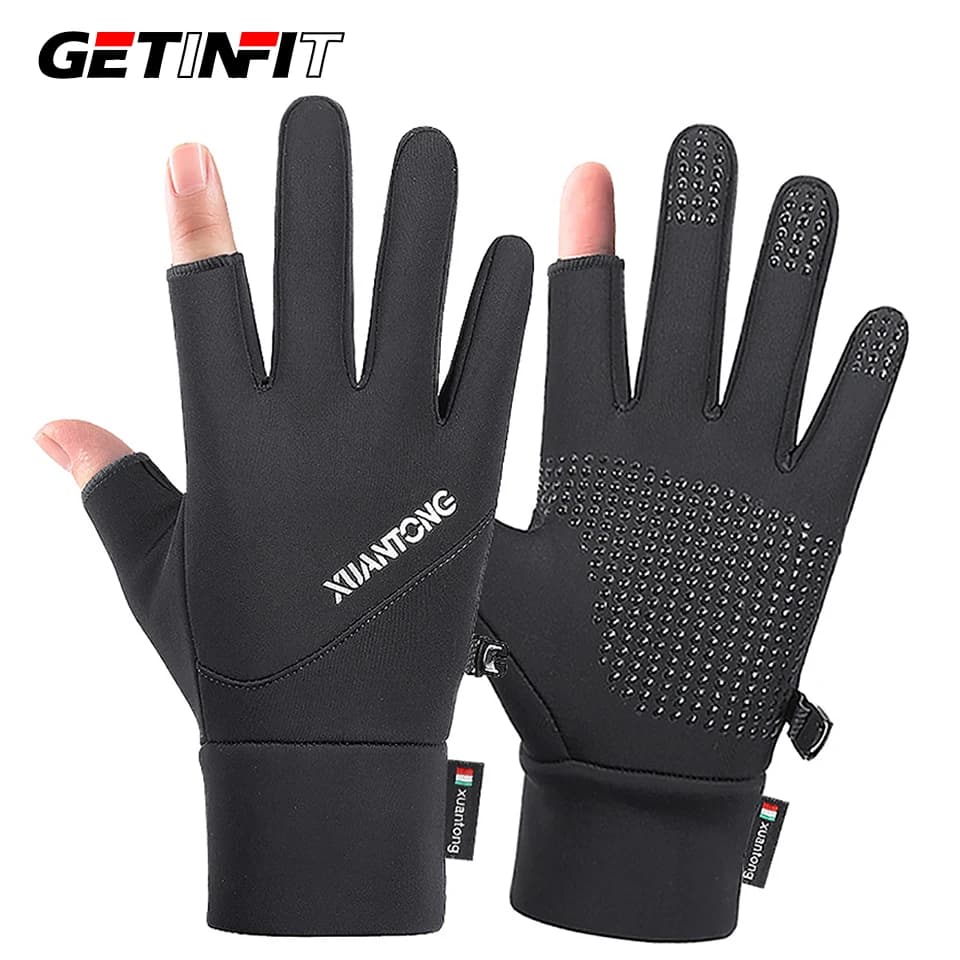 GETINFIT 1 paio di guanti da ciclismo invernali che aggiungono il calore del pile foglie due dita esposte touch screen guanti da pesca antiscivolo Unsiex