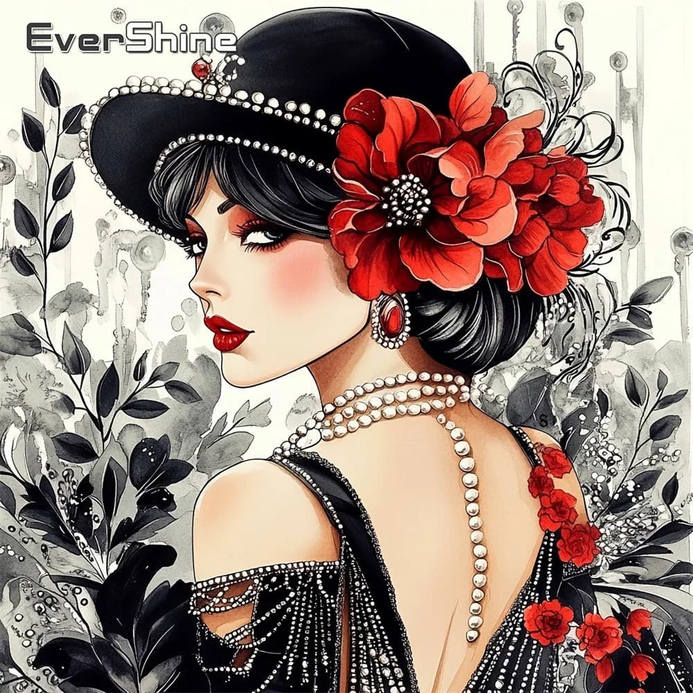 EverShine Nuovo Arrivo Quadro Diamantato Ritratto Donna con Strass Mosaico Ricamo Completo Decorazione Floreale per la Casa