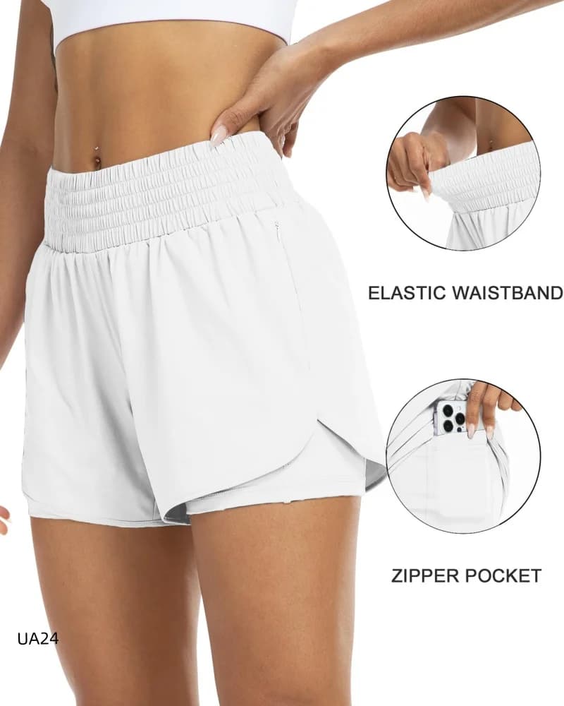 2026 Summer New Women's Fashion Solid Color Speed Drying High Waist Running Yoga Vacation Two Anti Light Gym Fitness Shorts
