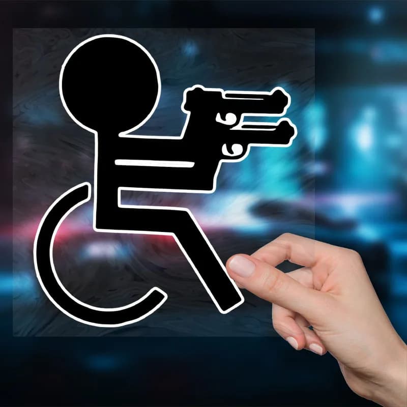 Divertente Adesivo per Sedia a Rotelle, Auto, Laptop, Borraccia, Moto, Veicoli, Vernice, Finestre, Pareti, Tazze, Cassette degli Attrezzi, Chitarre, Scooter