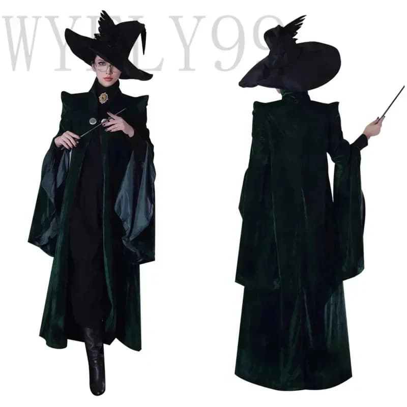 ABC123Dorpshipping Professor Minerva COS McGonagall Cosplay Costume Green Robe Cloak Dress Coat Outfits Halloween Cosb;6'j,k.9;a
