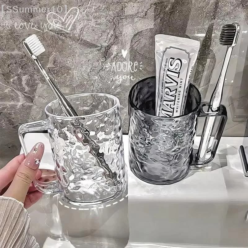 【SSummer10】Bicchiere in plastica per spazzolino da denti con manico, tazza da bagno per la casa, tazza portatile, porta spazzolino trasparente【SS】