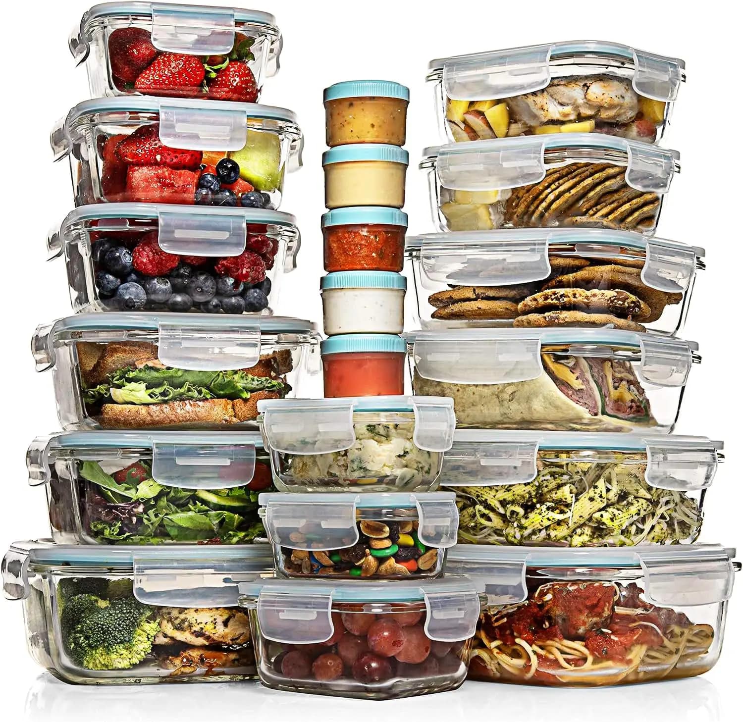 Set di 35 Contenitori in Vetro per Alimenti con Coperchi - Scatole Ermetiche per Preparazione Pasti Senza BPA e a Prova di Perdite