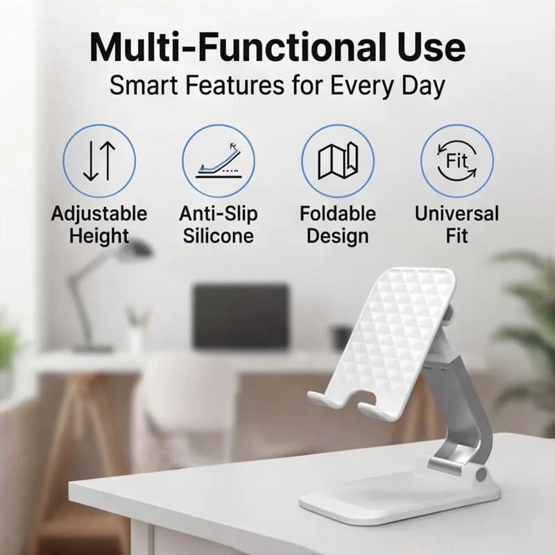 Supporto da tavolo per telefono e tablet, supporto pieghevole multifunzionale per smartphone, cellulare, portatile, ideale per live streaming.