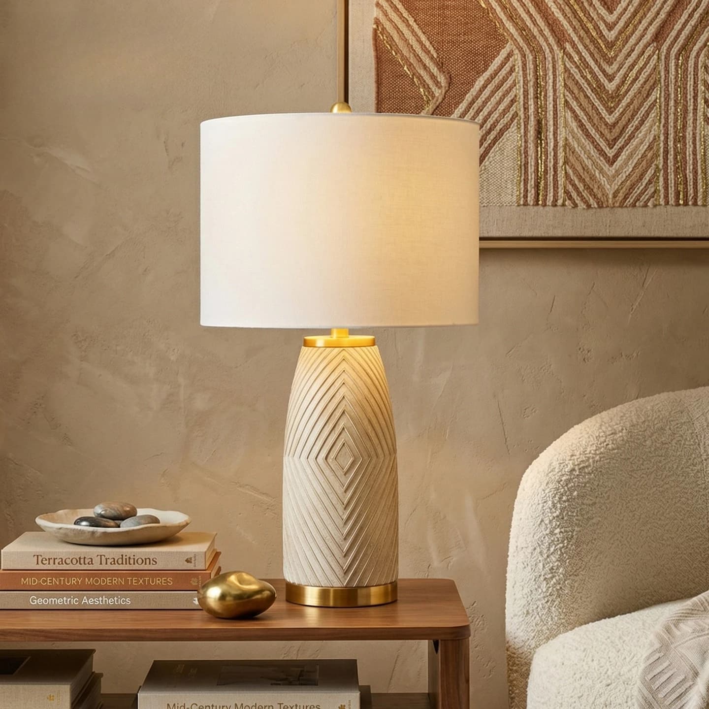 Wabi-sabi style minimalist diamond-shaped creative desk lamp, cozy bedroom bedside lamp for hotel and homestay, living room