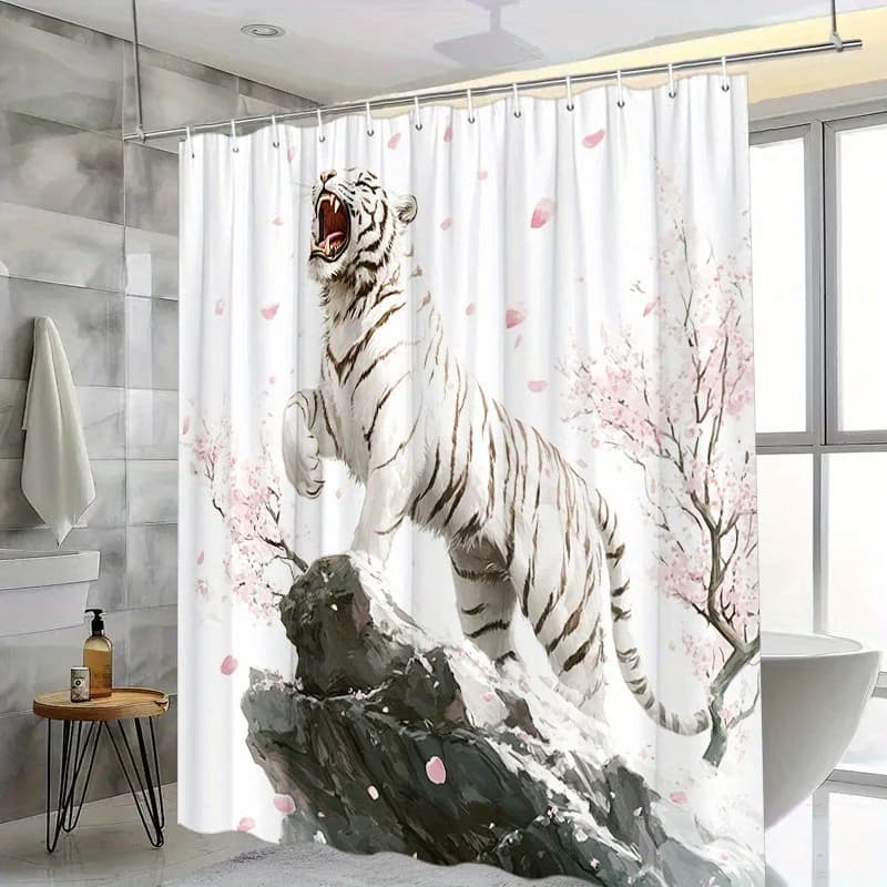 Tenda da doccia con tigre bianca ruggente - Tessuto resistente all'acqua per il bagno - Ideale per gli amanti della fauna selvatica e della natura
