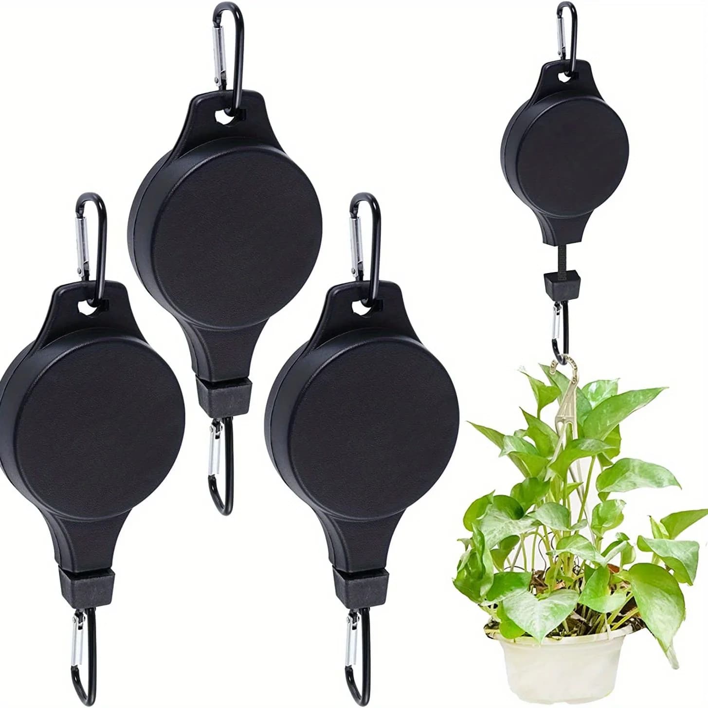 2Pcs Heavy Duty Adjustable Retractable Pulley Plant Hanger Ceiling Fence Hook Indoor Outdoor Balcony Pot Bird Feeder Organizer