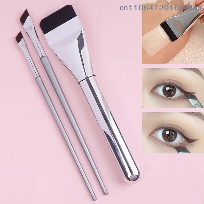Set of 3 Ultra Slim Brushes for Bottom, Monoline Brush for Bottom, Ultra-Slim Brush for Corrector and Eyeliner, Makeup Brush Set