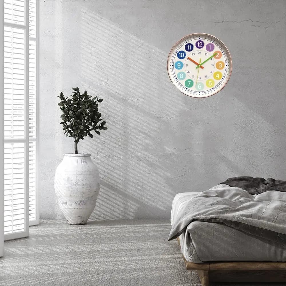 Orologio da Parete Rotondo per Educazione Precoce, Digitale con Motivi, Silenzioso, Elettronico, Colorato, Senza Fori, per Apprendimento e Cucina