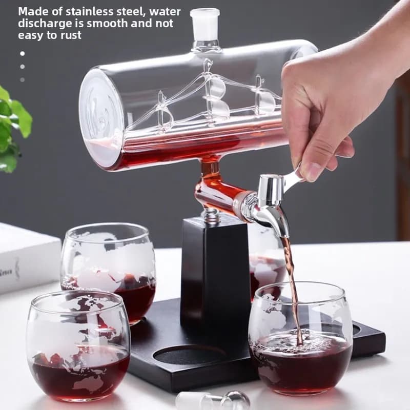 Decanter per vino in vetro temperato Aeratore per uso domestico con rubinetto Set di vetro creativo ad alta chiarezza per la casa Barile di vino antiruggine per ufficio