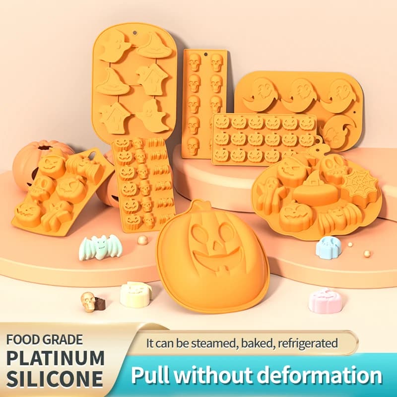 Stampo in silicone per zucca Stampi per cioccolato per torta di Halloween con pipistrello di zucca fantasma e cappello da strega Stampo per biscotti, gelatina, cubetti di ghiaccio