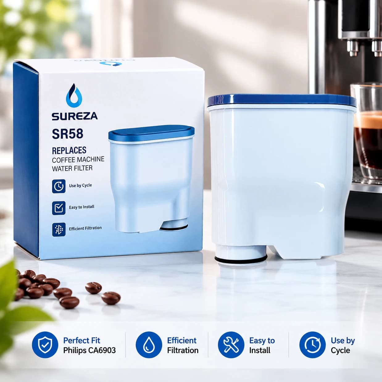 Coffee Machine Water Filter, Replacement for Philips Saeco AquaClean CA6903, Compatible with PicoBaristo Water Filter Cartridge