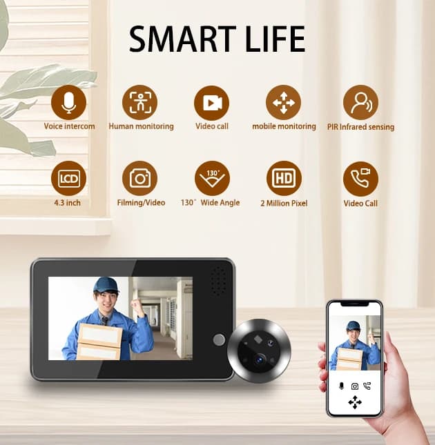 4.3inch Tuya Smartlife WiFi Doorbell Visual Door Peephole Video Door Phone Camera PIR Home Security Wireless Intercom Doorviewer